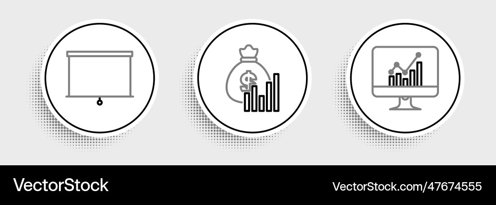 Set line computer monitor with graph chart Set line computer monitor with graph chart vector image