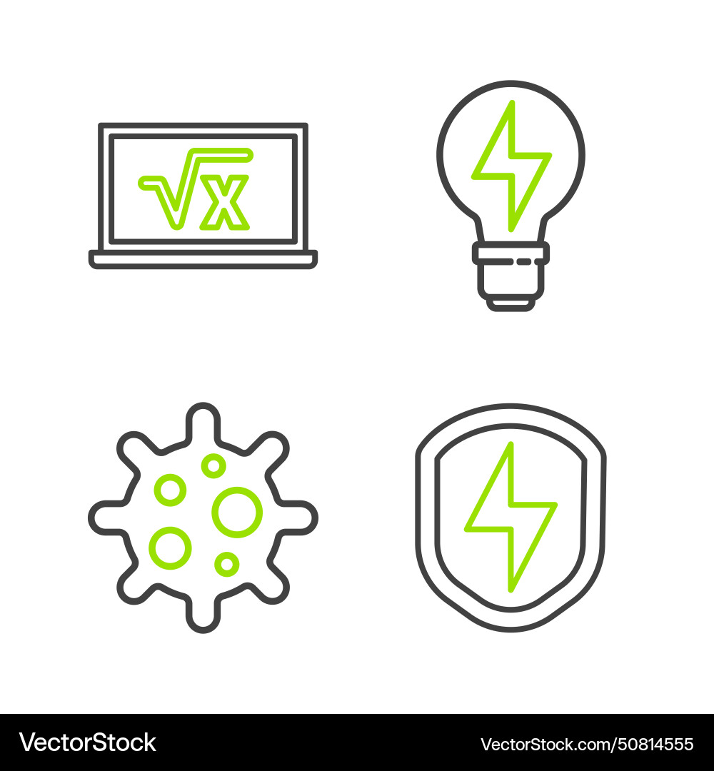 Set line secure shield with lightning virus light vector image