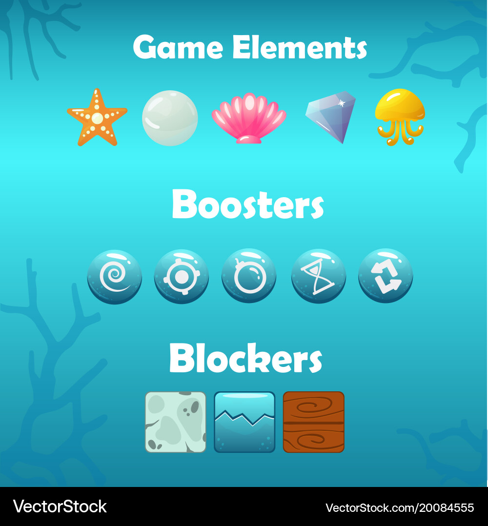 Underwater game elements boosters and blockers Vector Image