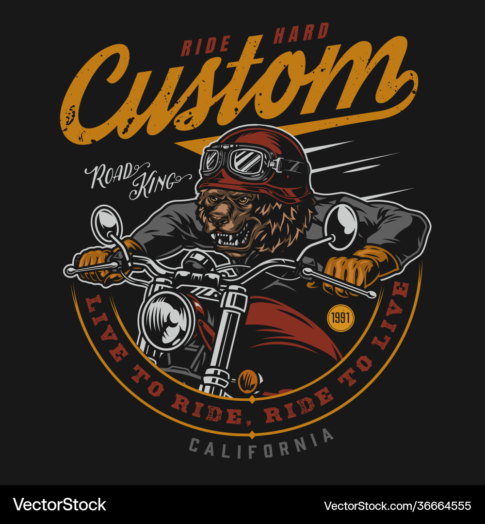 Vintage Motorcycle Label - Bear Rider Vector Image