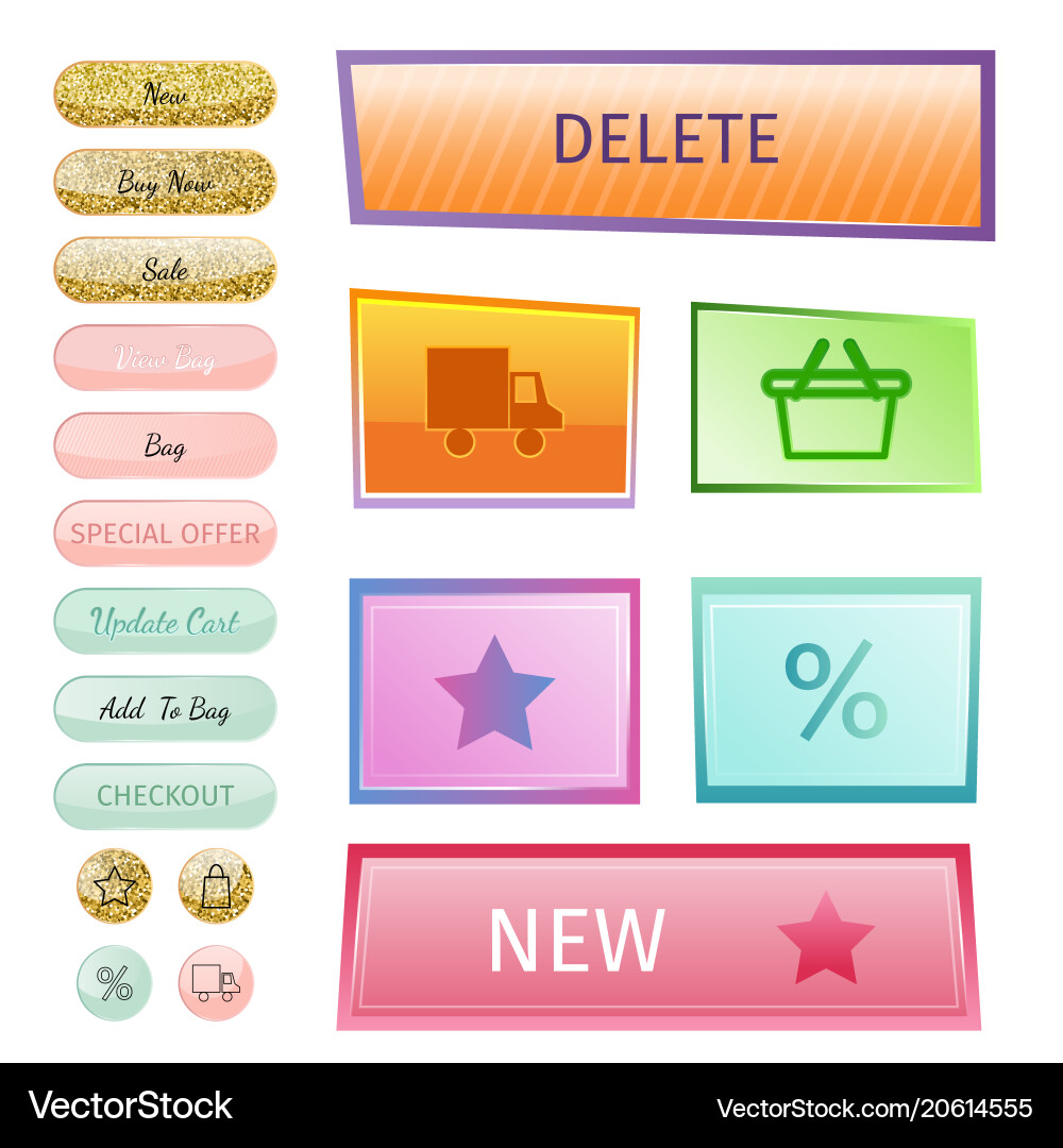 Web elements shop buttons buy element cart Web elements shop buttons buy element cart vector image