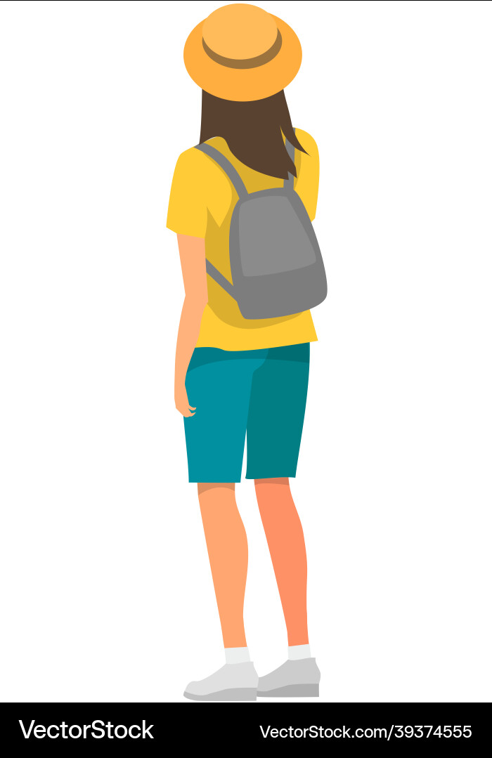 Woman with backpack looking at something behind vector image