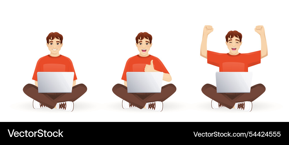 Young teenage man sitting with laptop Young teenage man sitting with laptop vector image