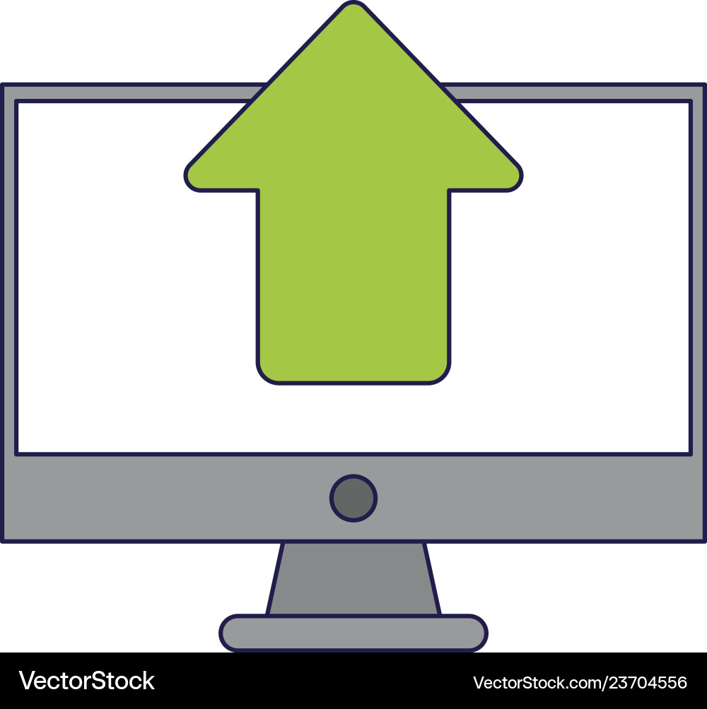 Computer uploading files symbol blue lines Computer uploading files symbol blue lines vector image
