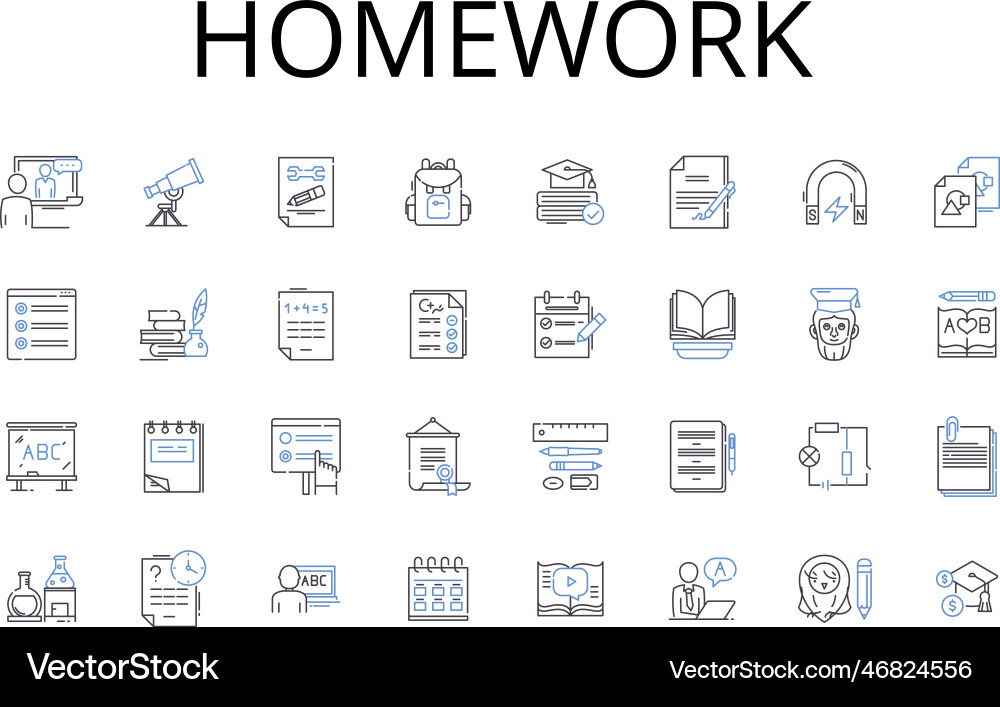 Homework Line Icons Sammlung Zuordnung-Task Vektorbild