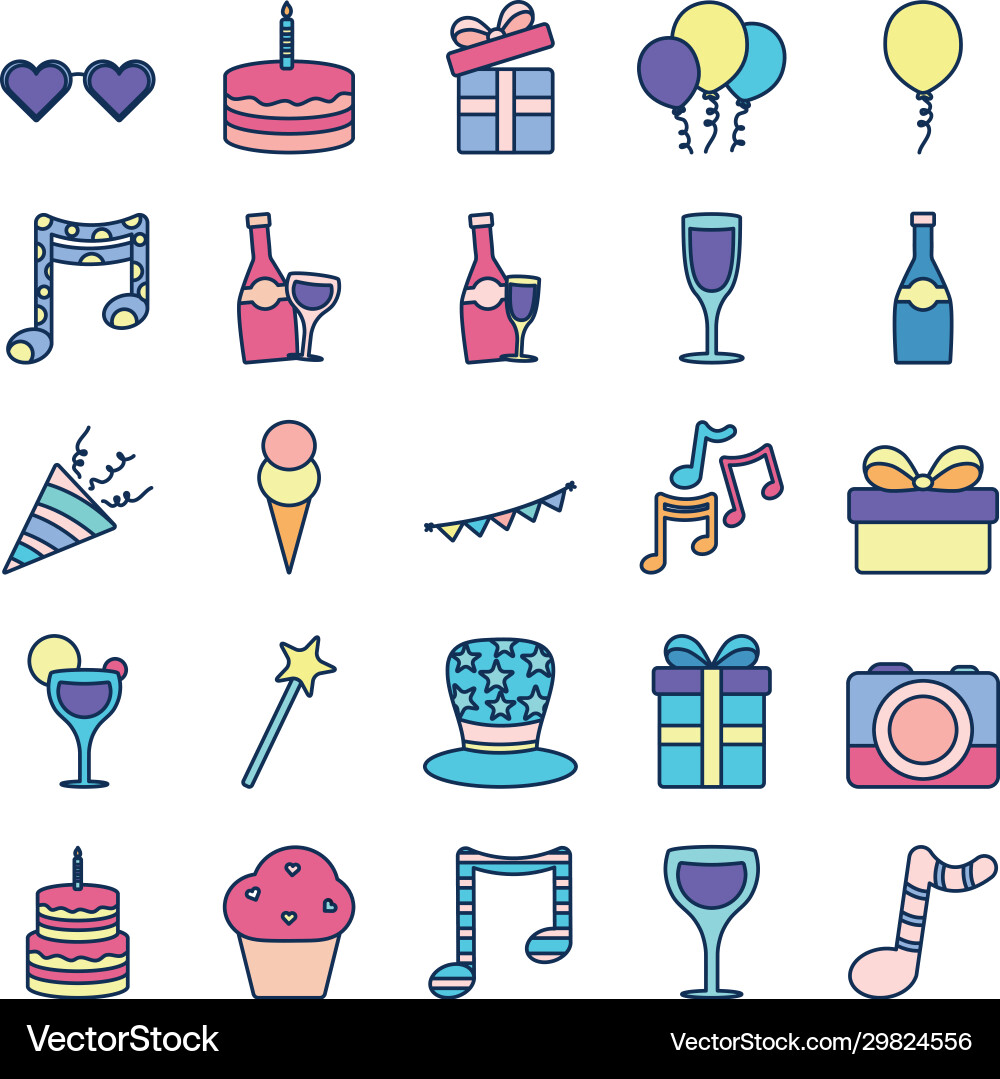 Isolated party line fill style icon set Vector Image