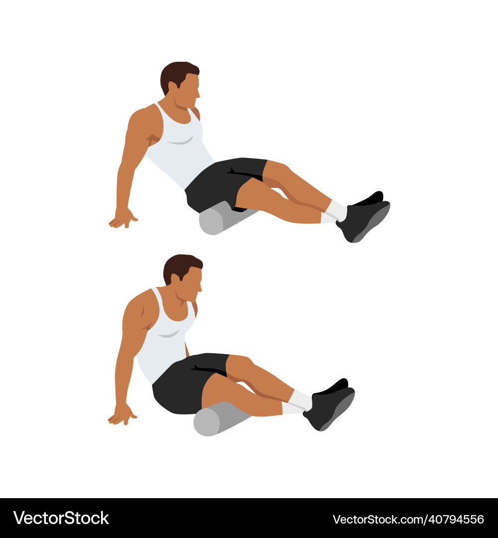 Man doing foam roller hamstring stretch exercise Man doing foam roller hamstring stretch exercise vector image