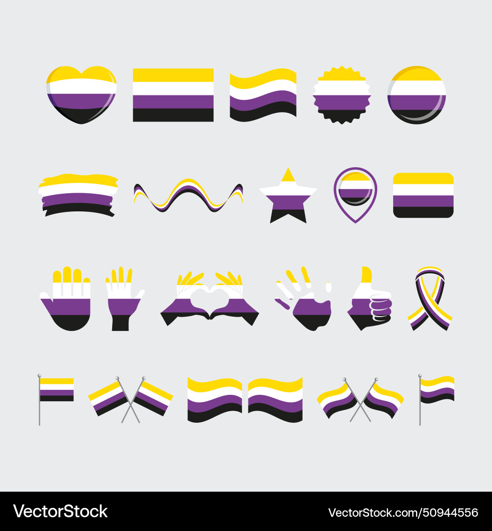 Non-binary pride flag and symbols many icon set Non-binary pride flag and symbols many icon set vector image