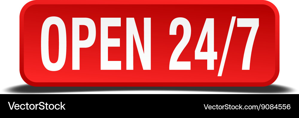 Open 24 7 red 3d square button isolated on white Vector Image
