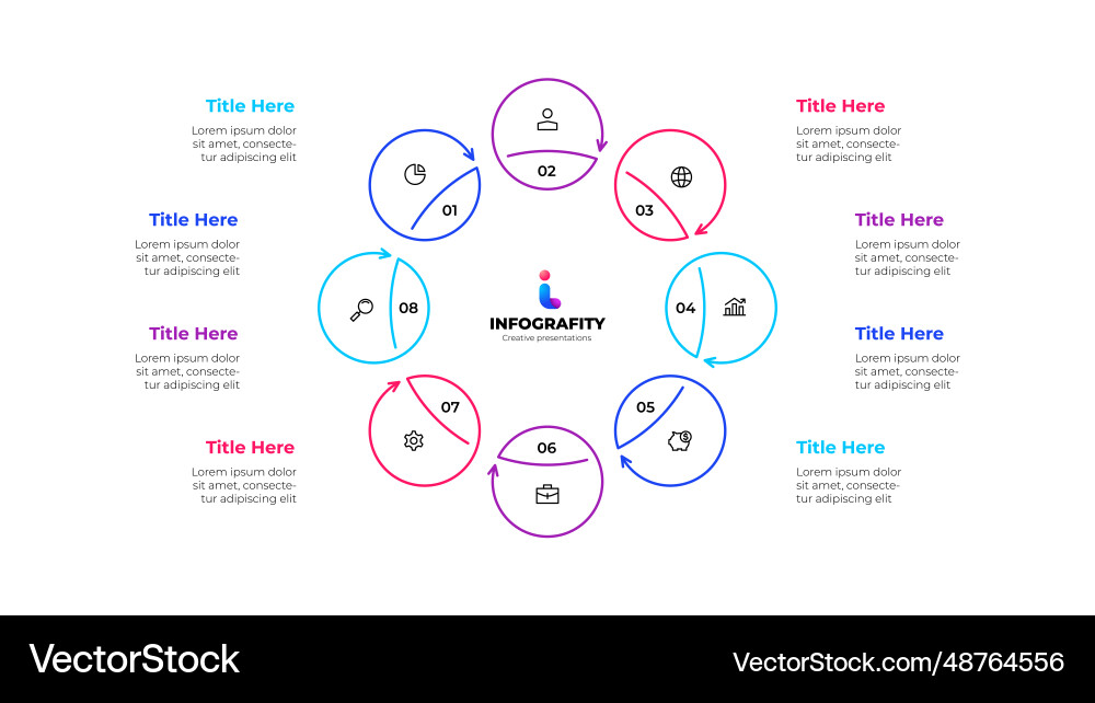 Outline cycle diagram infographic with 8 options vector image