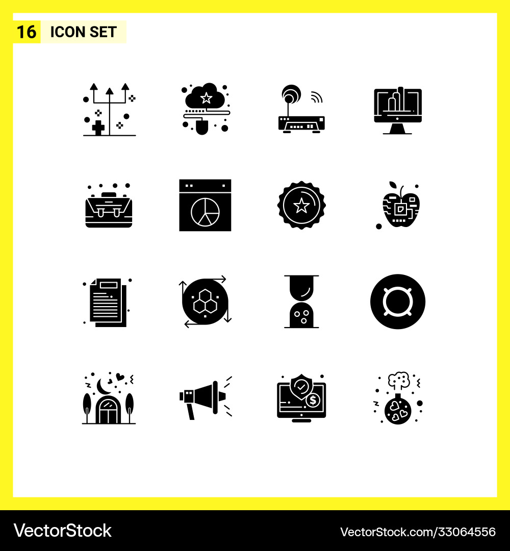 Set 16 solid glyphs on grid for graph monitor vector image