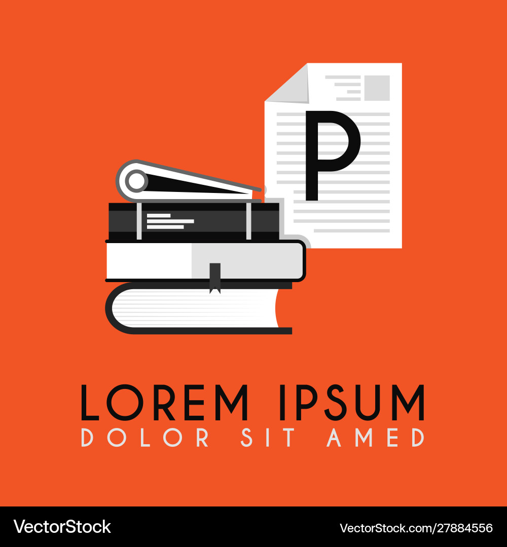 Stack books with additional initial p logo Vector Image
