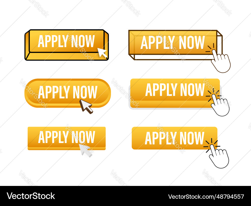 Apply now button with pointer clicking web Apply now button with pointer clicking web vector image