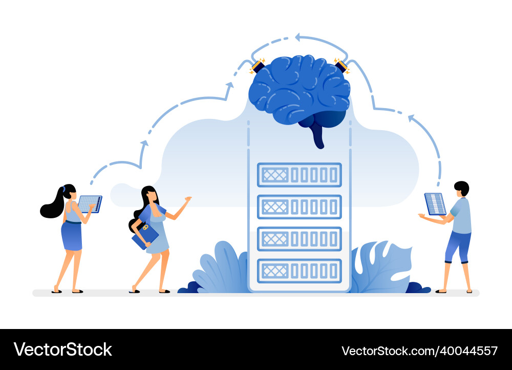 Artificial intelligence collects data and manages Artificial intelligence collects data and manages vector image