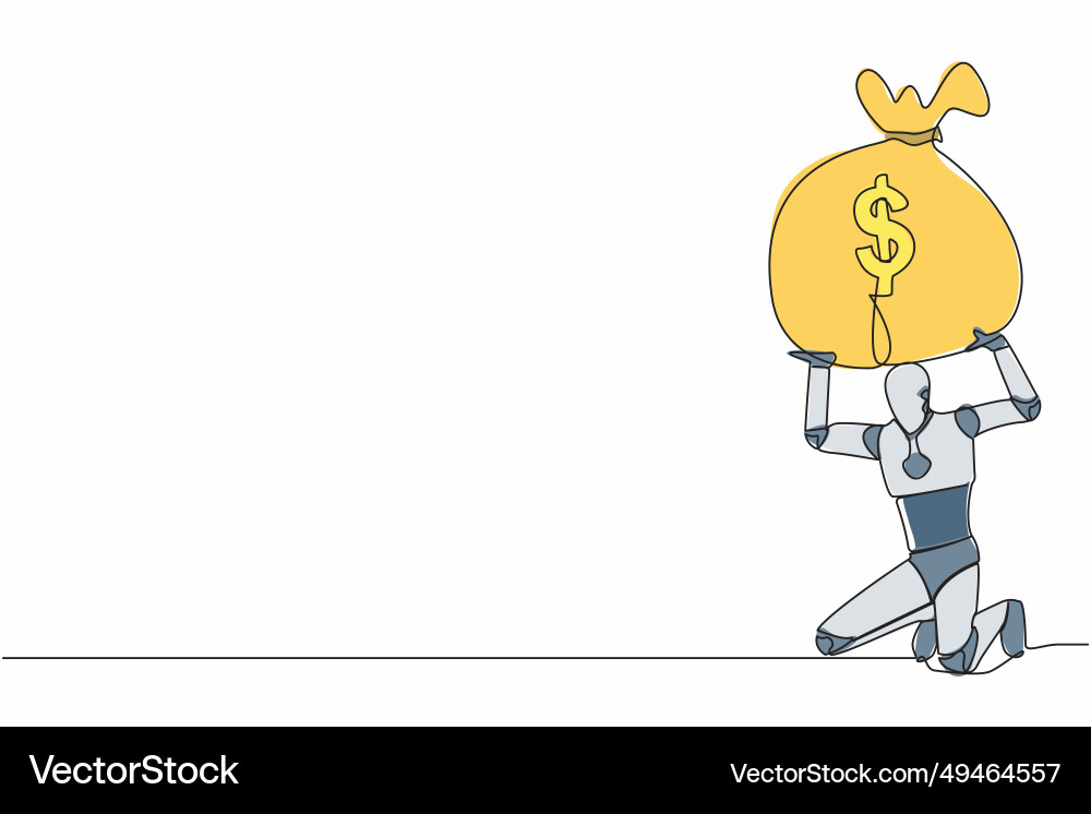 Continuous one line drawing tired robot carrying Continuous one line drawing tired robot carrying vector image