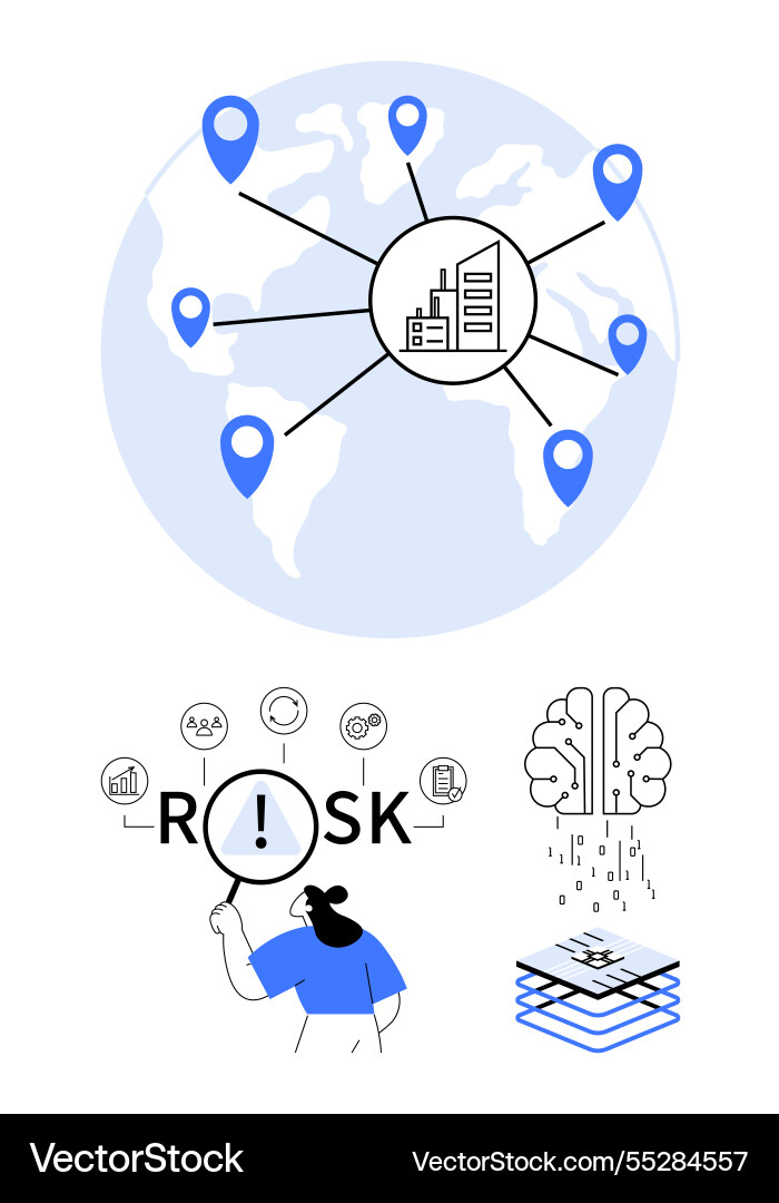 Global risk management network with ai analysis Global risk management network with ai analysis vector image