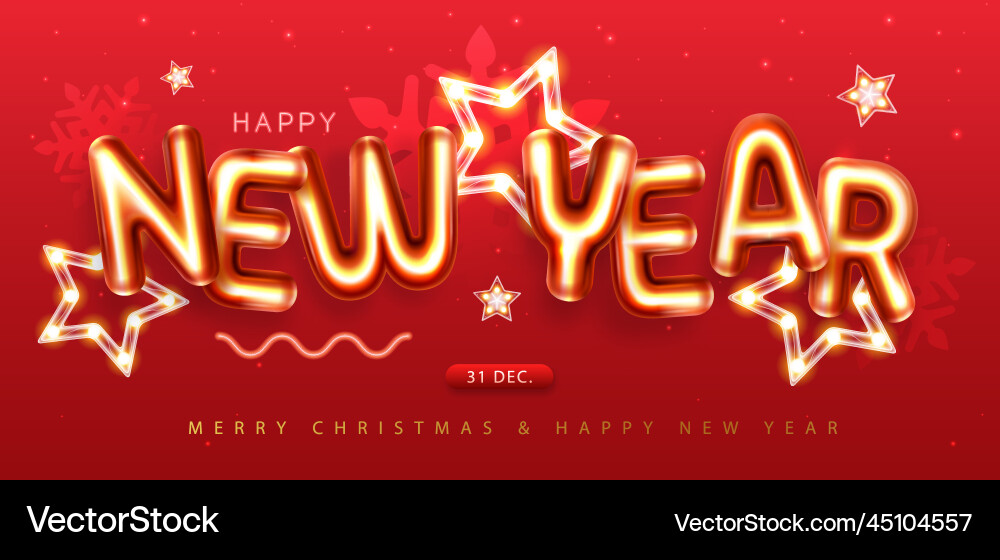 Happy new year poster with 3d chromic letters vector image