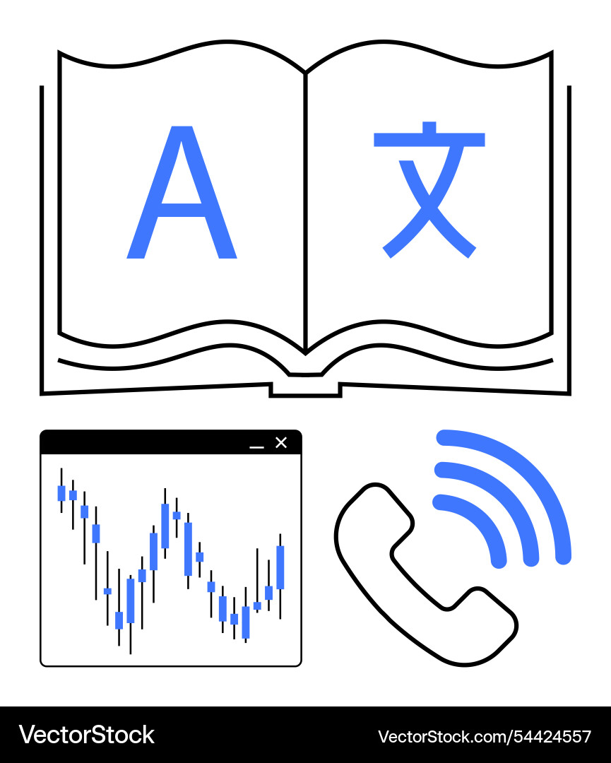 Language learning tools with digital trading graph Language learning tools with digital trading graph Vector Image