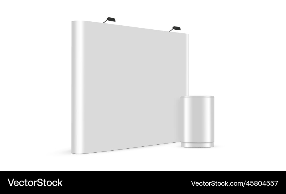 Pop up display stand with table for exhibitions Pop up display stand with table for exhibitions vector image