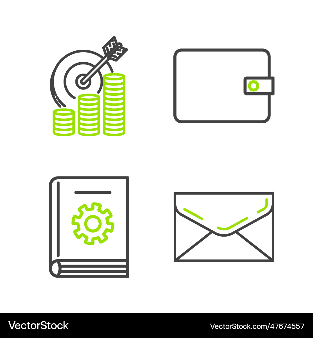Set line envelope user manual wallet and target vector image