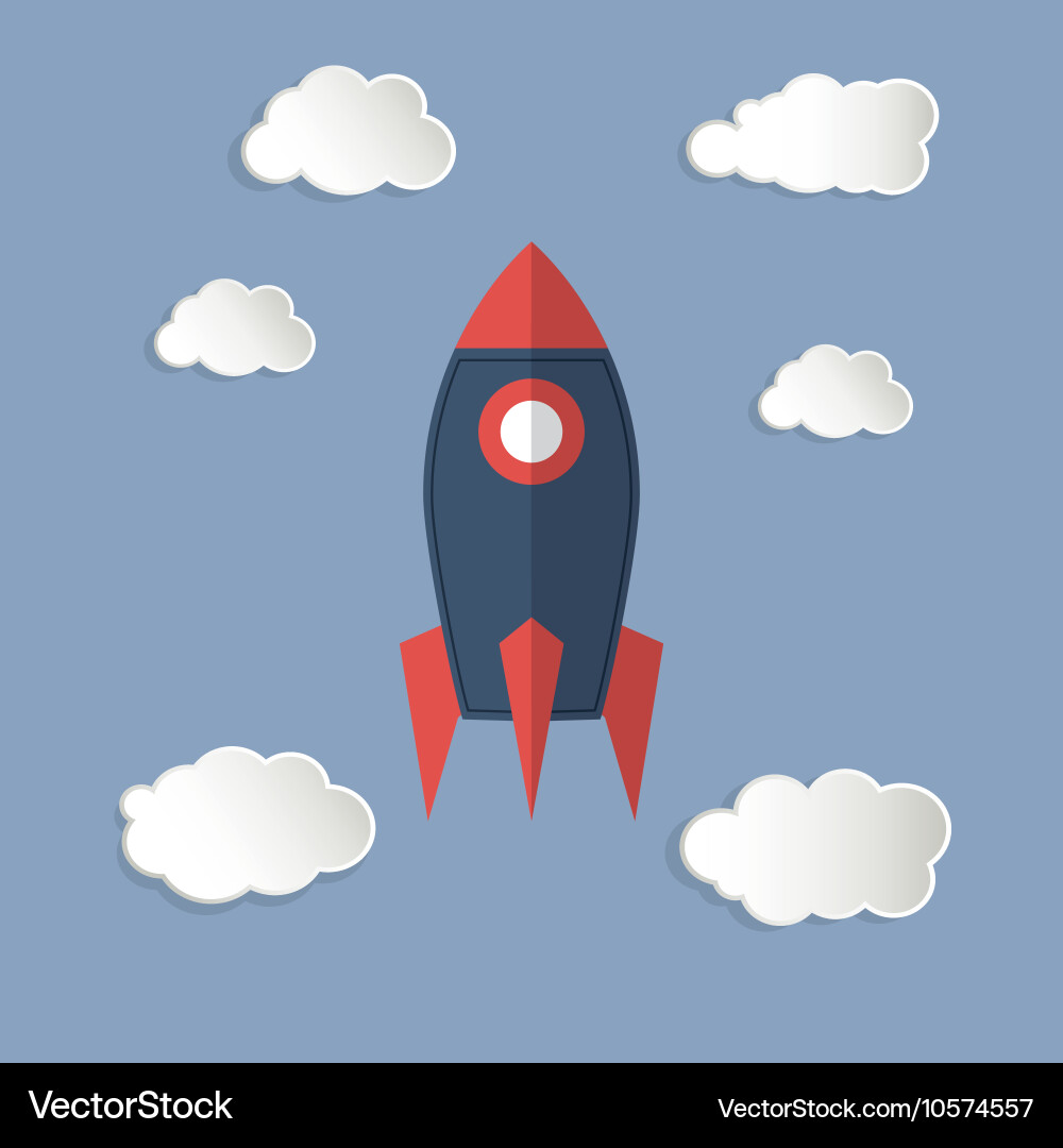 Single rocket icon and clouds Vector Image