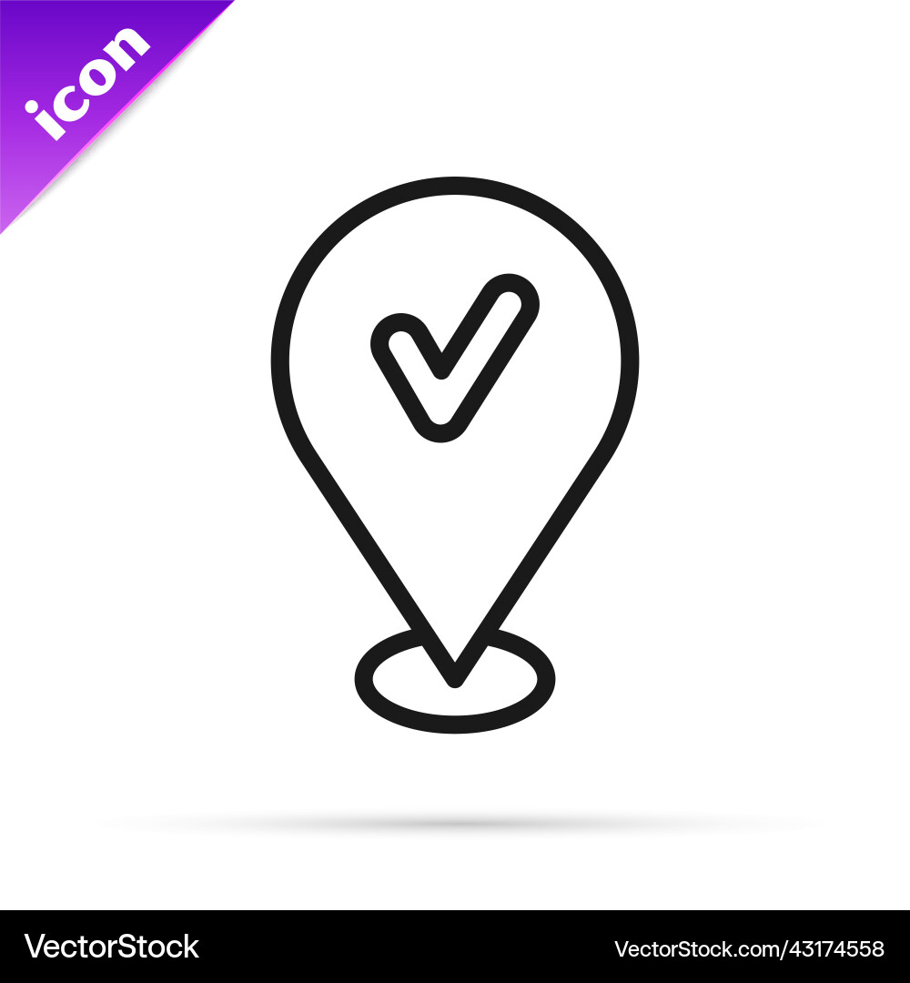 Black line map pin with check mark icon isolated Black line map pin with check mark icon isolated vector image