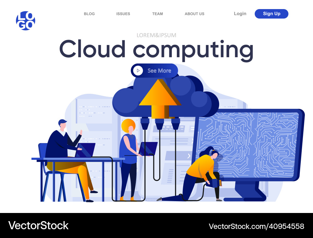 Cloud computing flat landing page engineers Cloud computing flat landing page engineers vector image