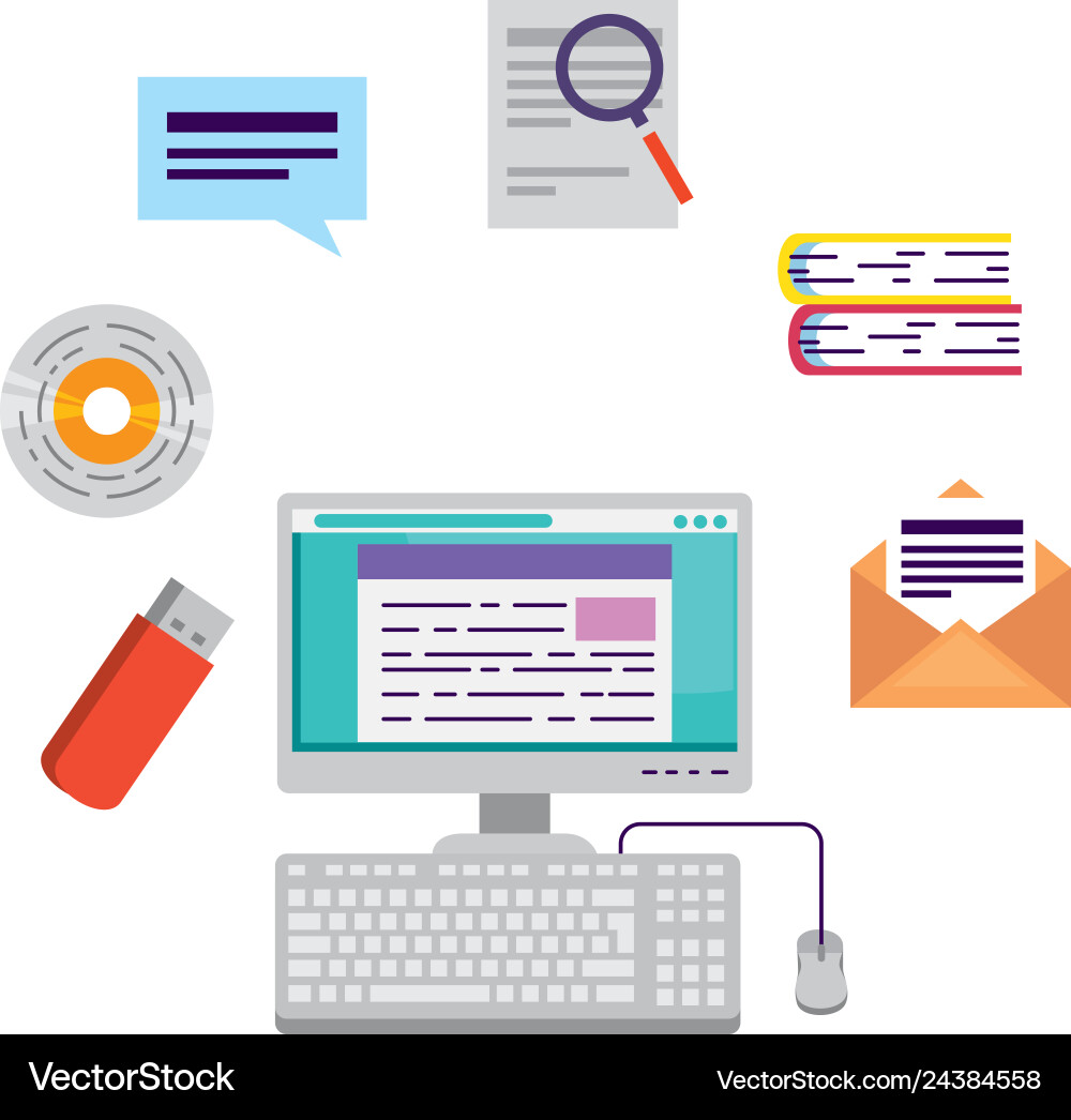 Computer desktop with elearning icons Computer desktop with elearning icons vector image
