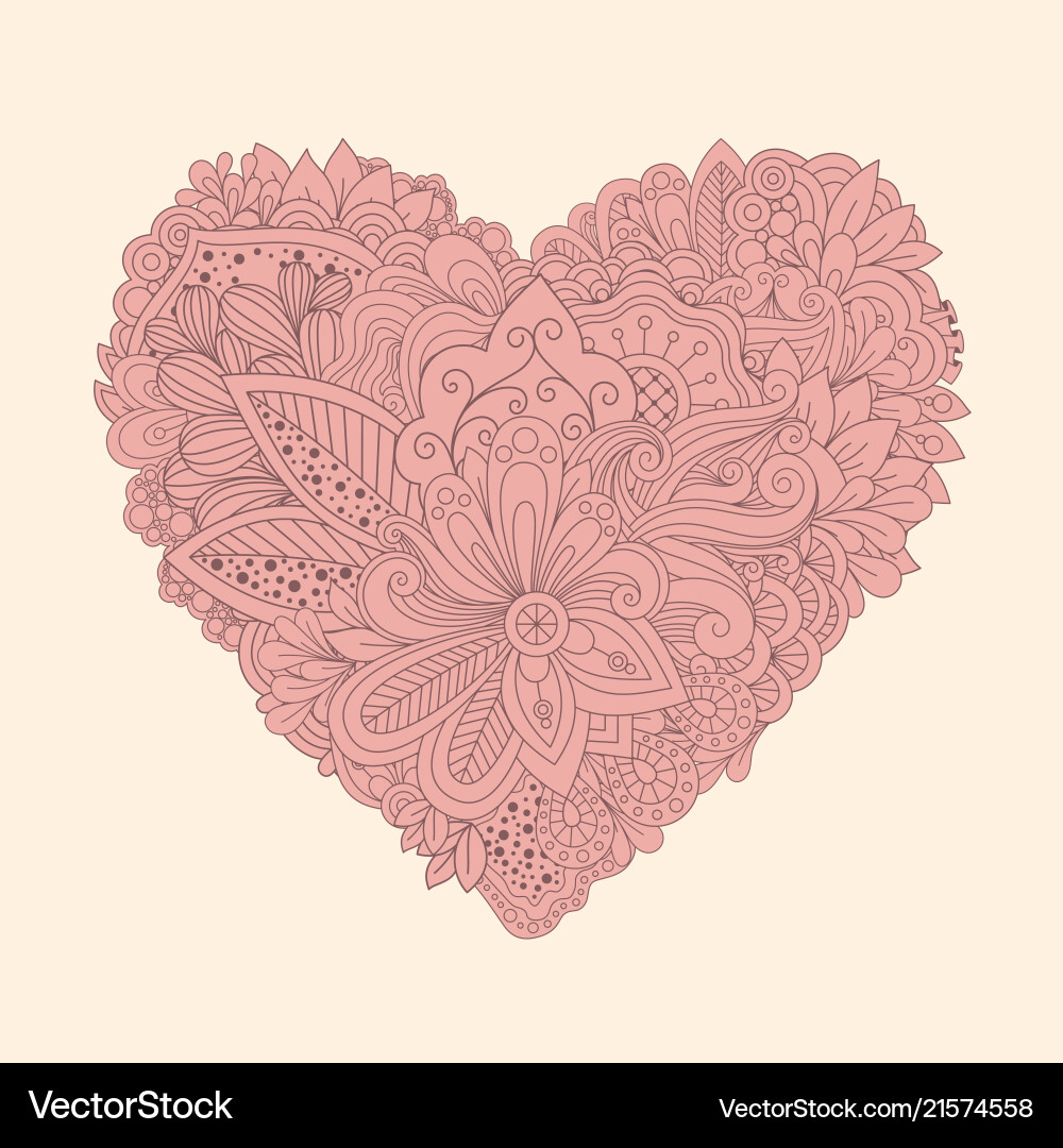 Doodle blumiges Herz Vintage gedruckt Doodle blumiges Herz Vintage gedruckt vektorbild