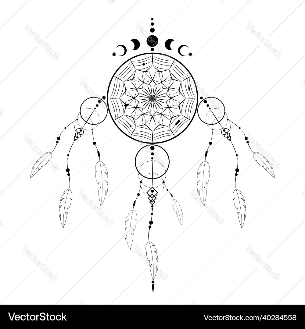 Dreamcatcher with mandala ornament and moon phases Dreamcatcher with mandala ornament and moon phases vector image