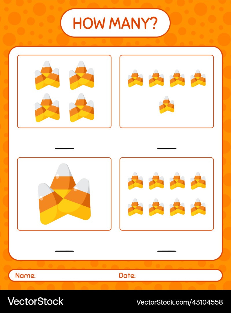 How many counting game with candy corn worksheet How many counting game with candy corn worksheet vector image