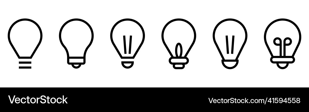 Lightbulb icon set outline lamp idea symbol Vector Image