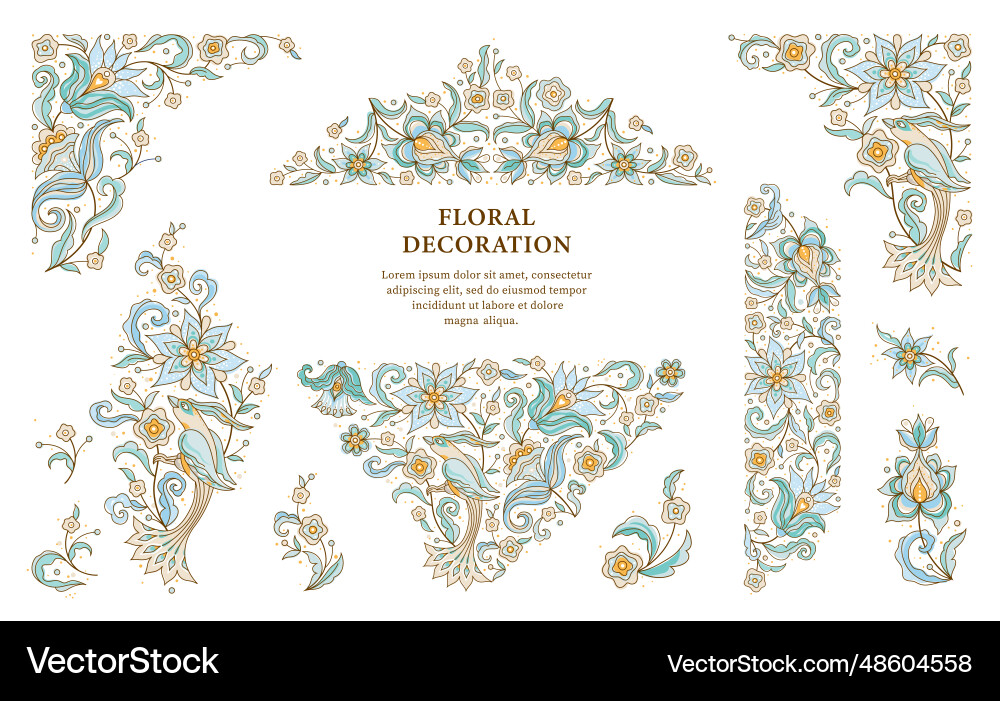 Pattern floral frame corner vignettes border card Vector Image