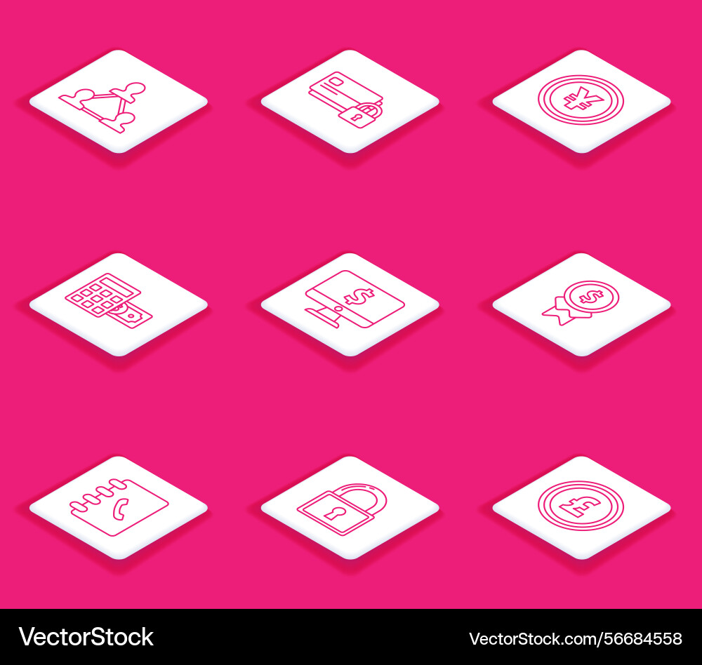 Set line project team base credit card with lock vector image