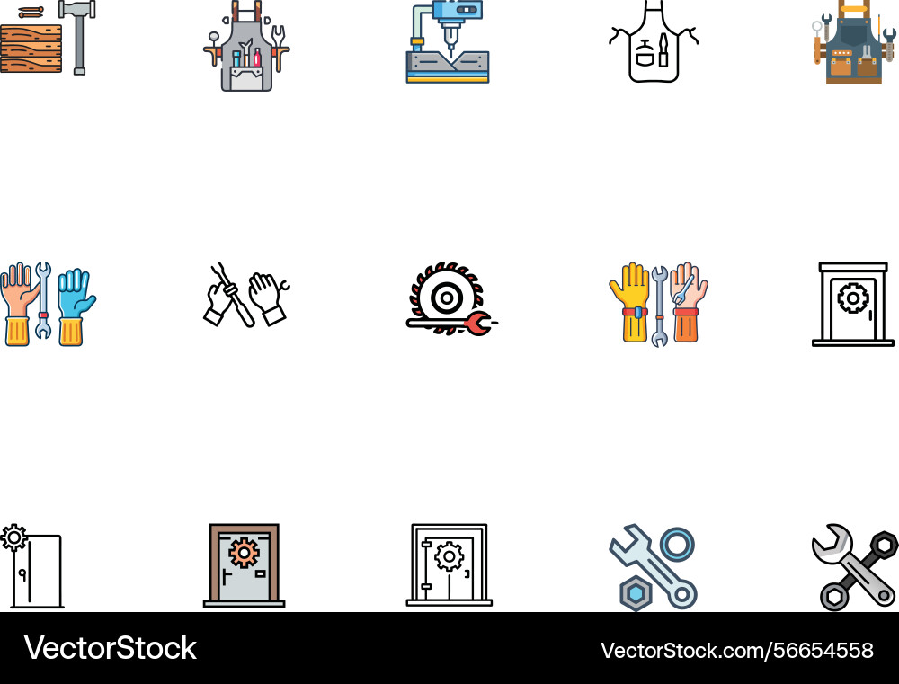 Set of colorful workshop icons representing tools Vector Image
