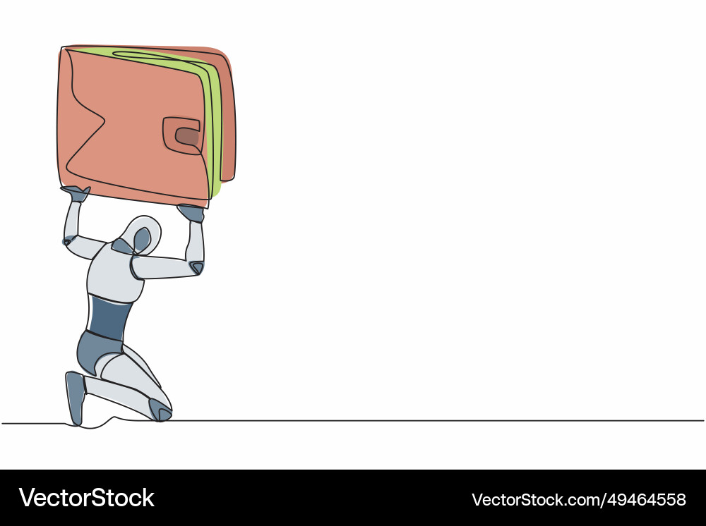 Single continuous line drawing tired robot Single continuous line drawing tired robot vector image