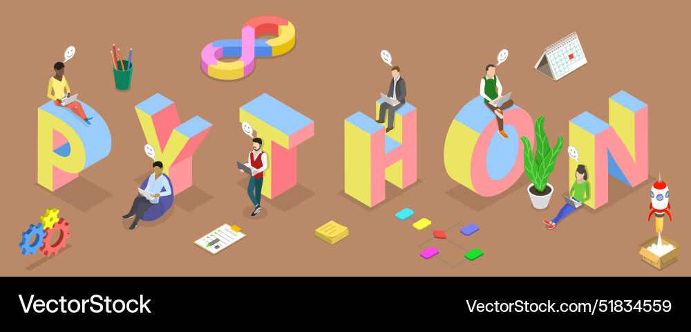 3d isometric flat of python Vector Image