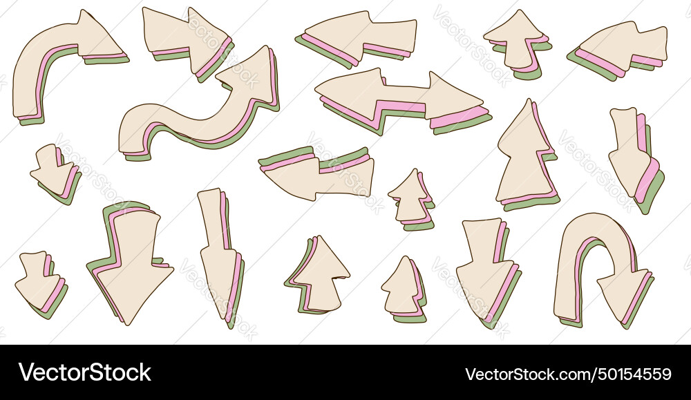 Arrow groovy set collection of direction pointers Vector Image
