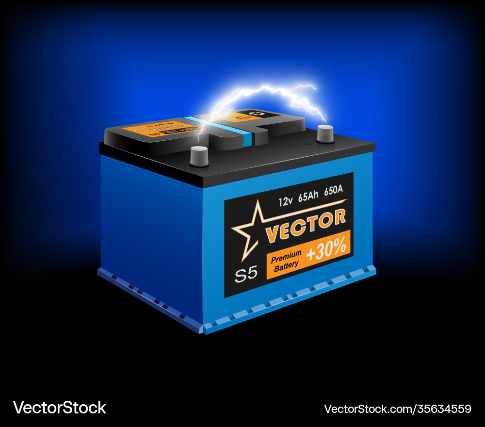 Car battery and electrical discharge on dark Vector Image