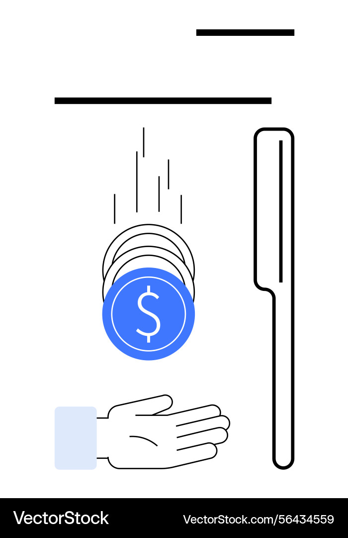 Coins dropping into open hand representing Vector Image