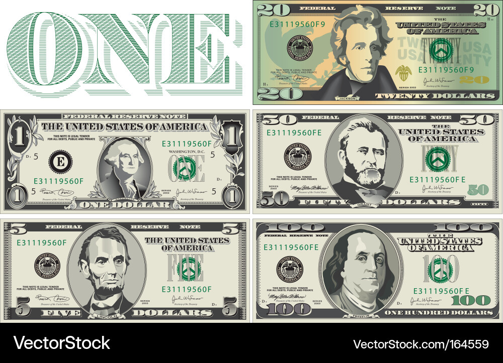 Currency Bills and Notes vector image