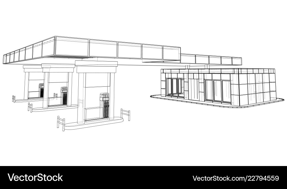 Gas station rendering of 3d Gas station rendering of 3d Vector Image