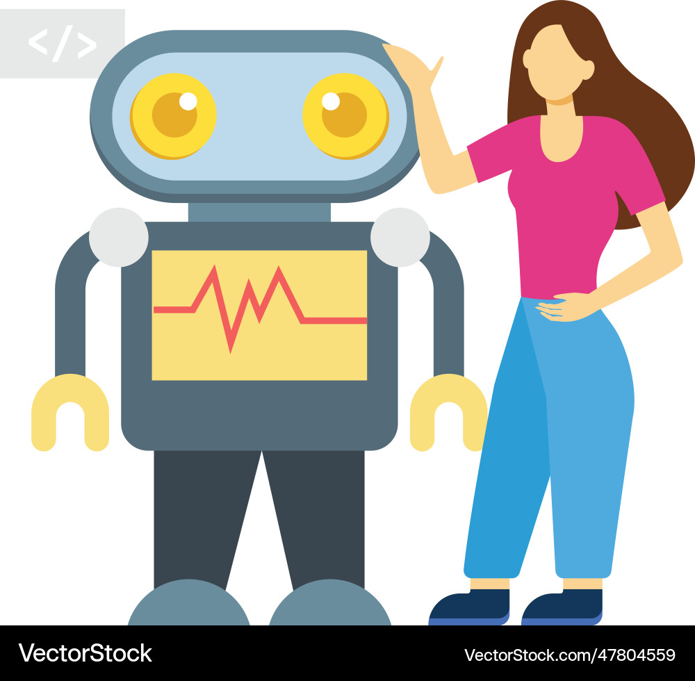 Girl is standing with the robot vector image