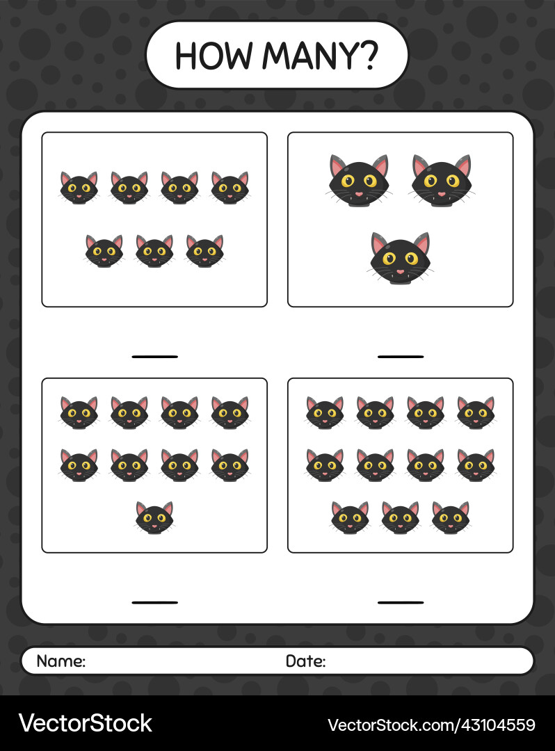 How many counting game with cat worksheet How many counting game with cat worksheet Vector Image