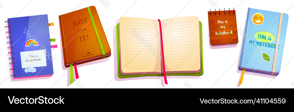 Notebooks closed and open notepads isolated set Notebooks closed and open notepads isolated set vector image