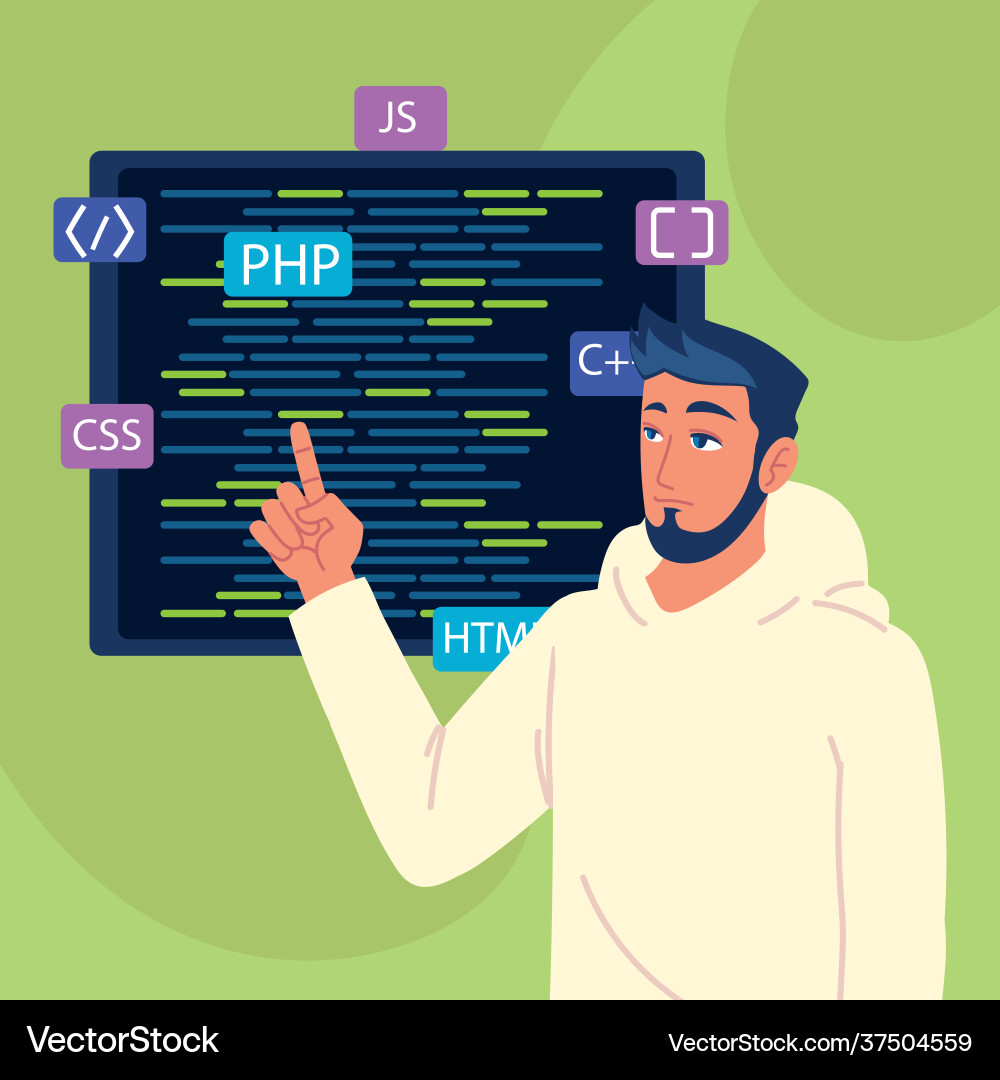 Programmierer mit HTML-Codes Programmierer mit HTML-Codes vektorbild