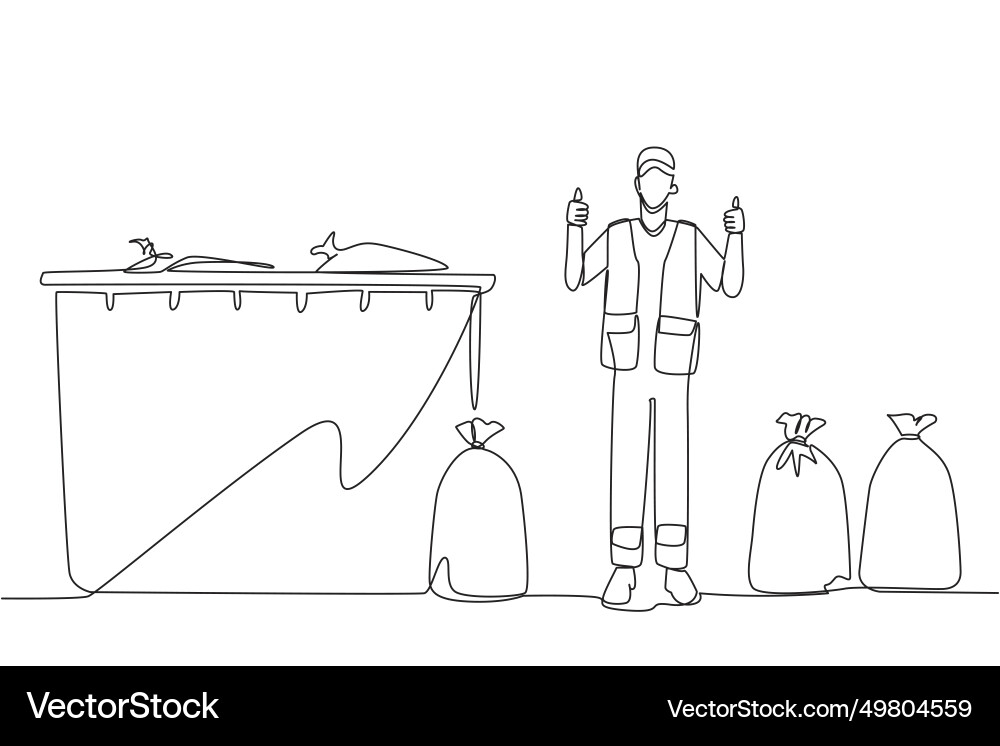 Single continuous line drawing trash man stands Single continuous line drawing trash man stands vector image