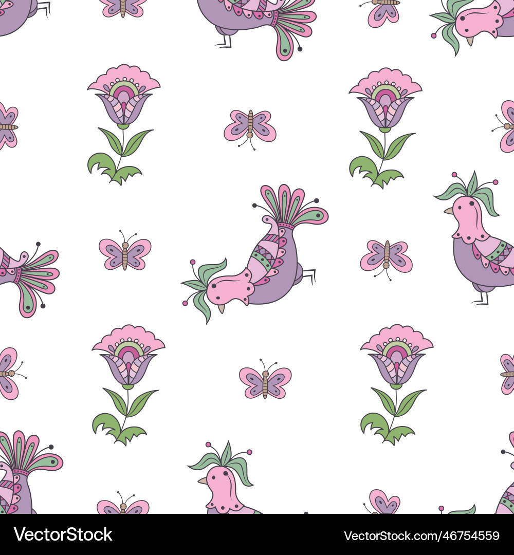 Springtime flowering seamless pattern with birds Springtime flowering seamless pattern with birds vector image