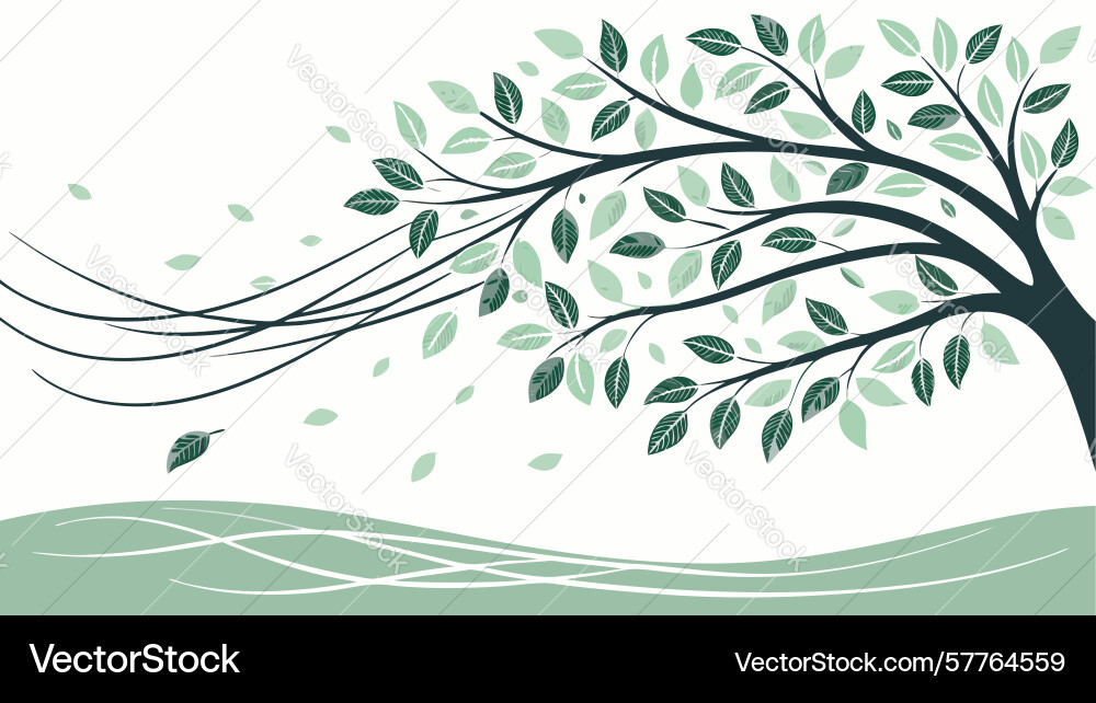 Strong wind swept tree art design generative ai Vector Image