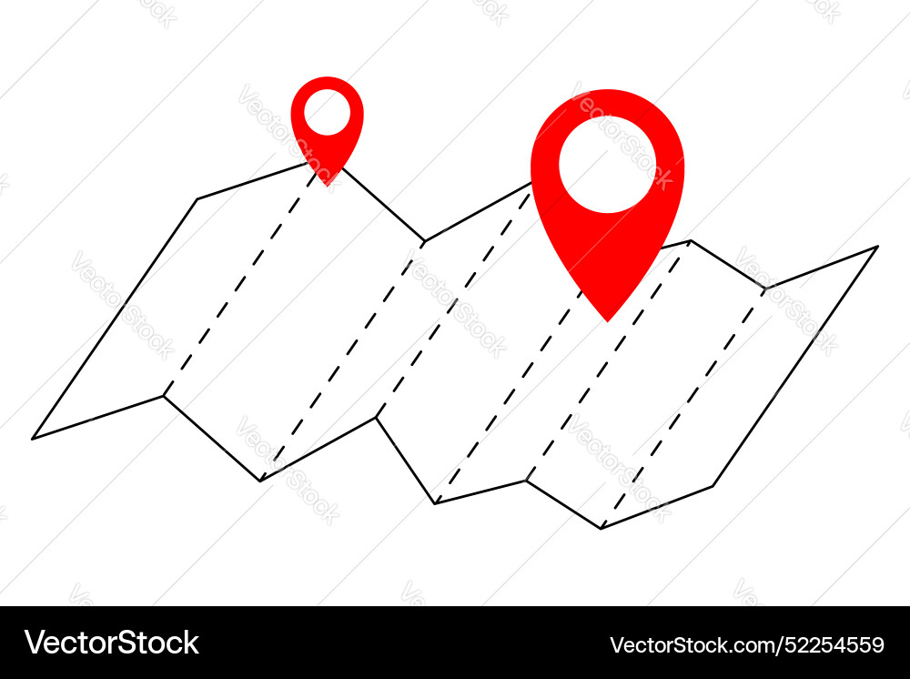 Two location pins on map route navigation vector image